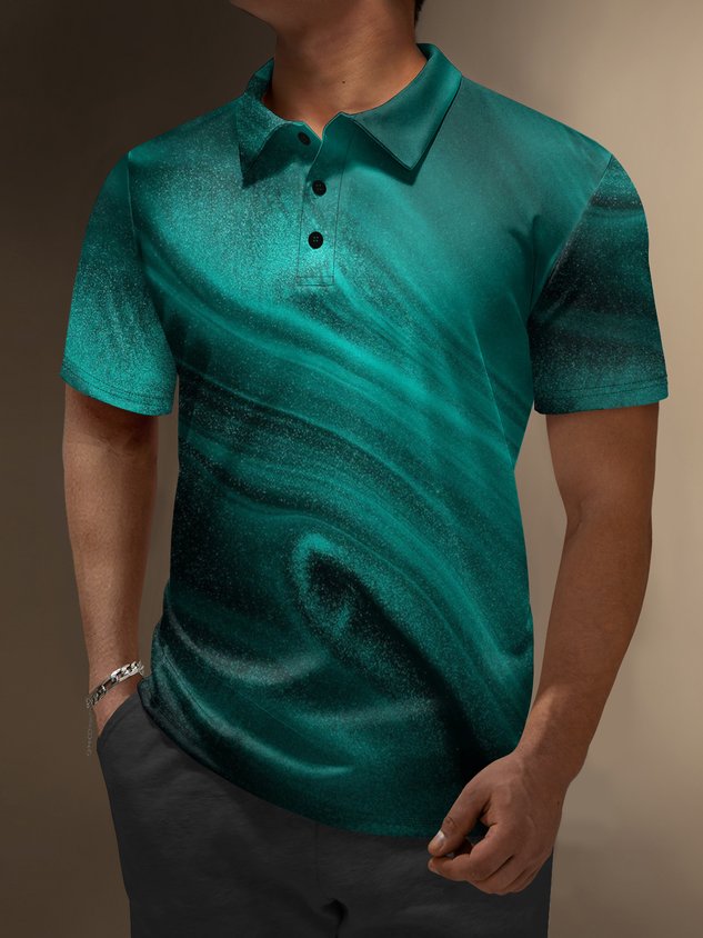 Moisture Wicking 3D Abstract Gradient Color Stripes Short Sleeve Golf Polo
