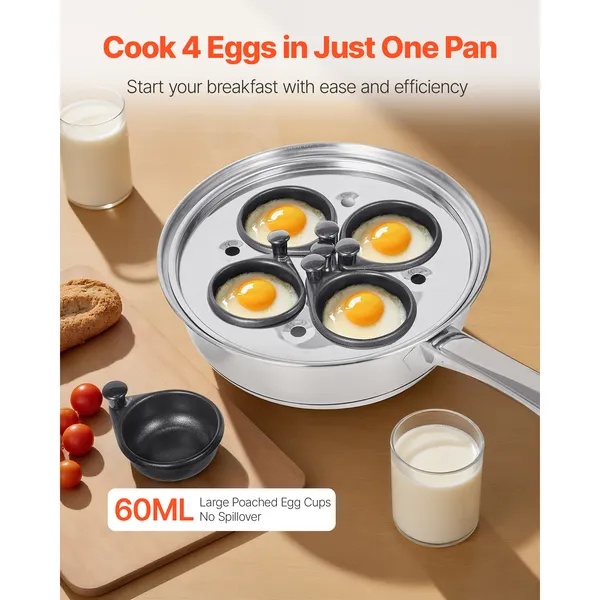 Egg Poacher Pan 4-Cup Poached Egg Maker Stainless