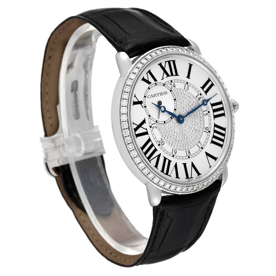 Cartier Ronde Louis White Gold Pave Diamond Mens Watch WR007004