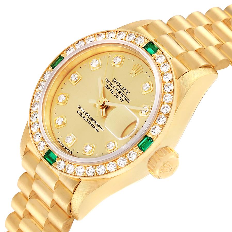Rolex President Datejust Yellow Gold Diamond Emerald Watch 69078
