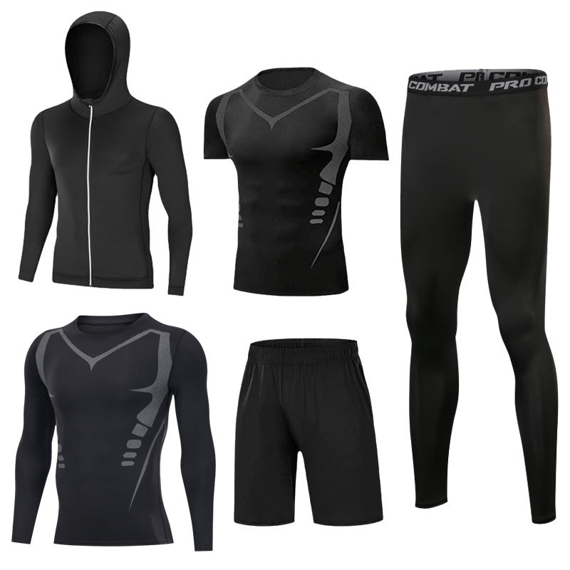 Men's Athletic Set: 5-Piece Fitness, Running, and Compression Gear Kit