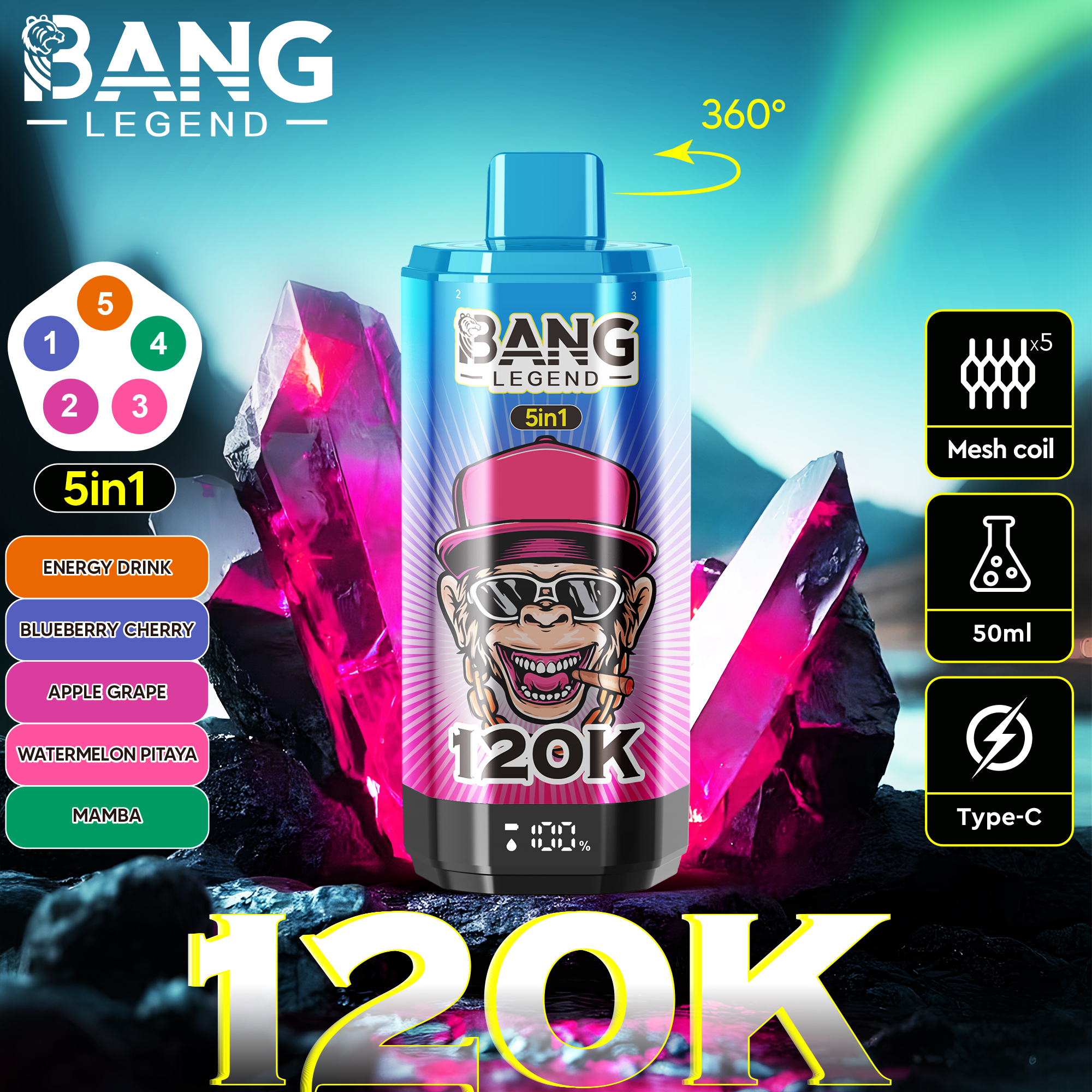 E-papieros Jednorazowy Bang Legend 120K zaciągnięć | Dostawa 48h|Darmowa wysyłka