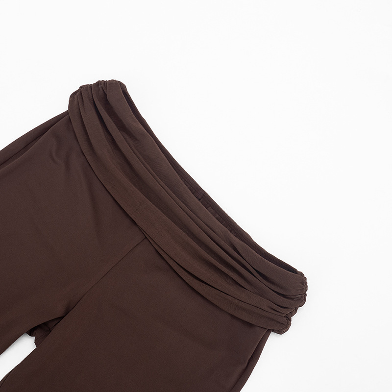 Women Spring Sexy Draped Top and Capri Pants Two-Piece Set