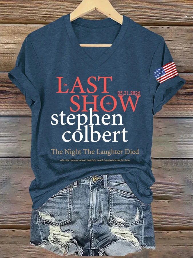 V-Neck Retro Last Show 05.21.2026 The Night The Laughter Died After The Opening Monol, Hopefully People Laughed During The Show Print T-Shirt