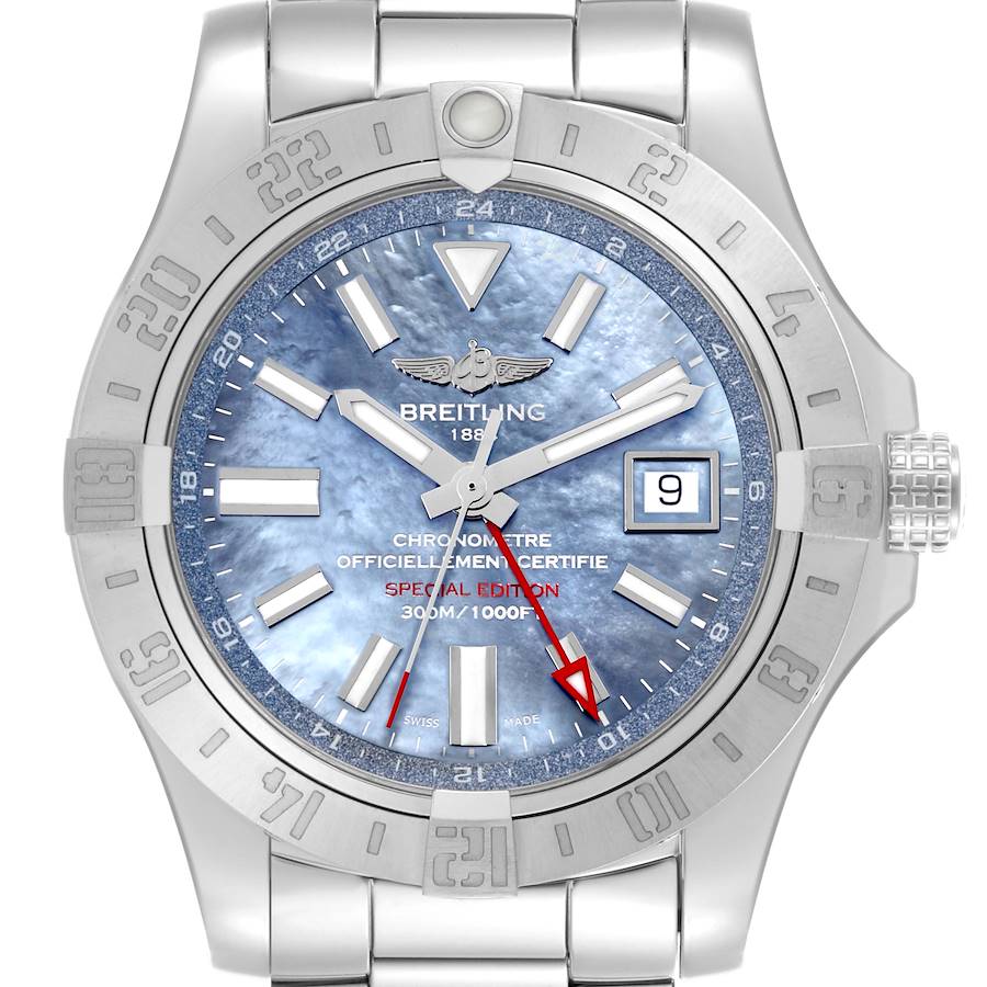 Breitling Avenger II GMT Blue MOP Dial Steel Mens Watch A32390