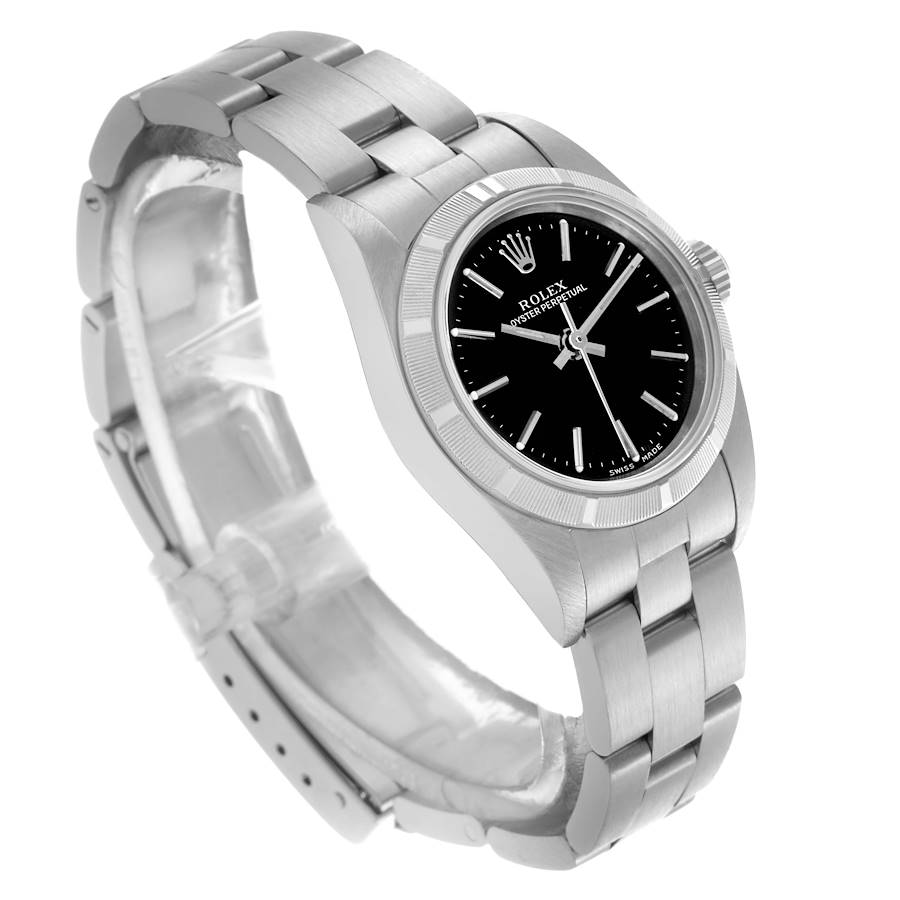 Rolex Oyster Perpetual Steel Black Dial Ladies Watch 76030