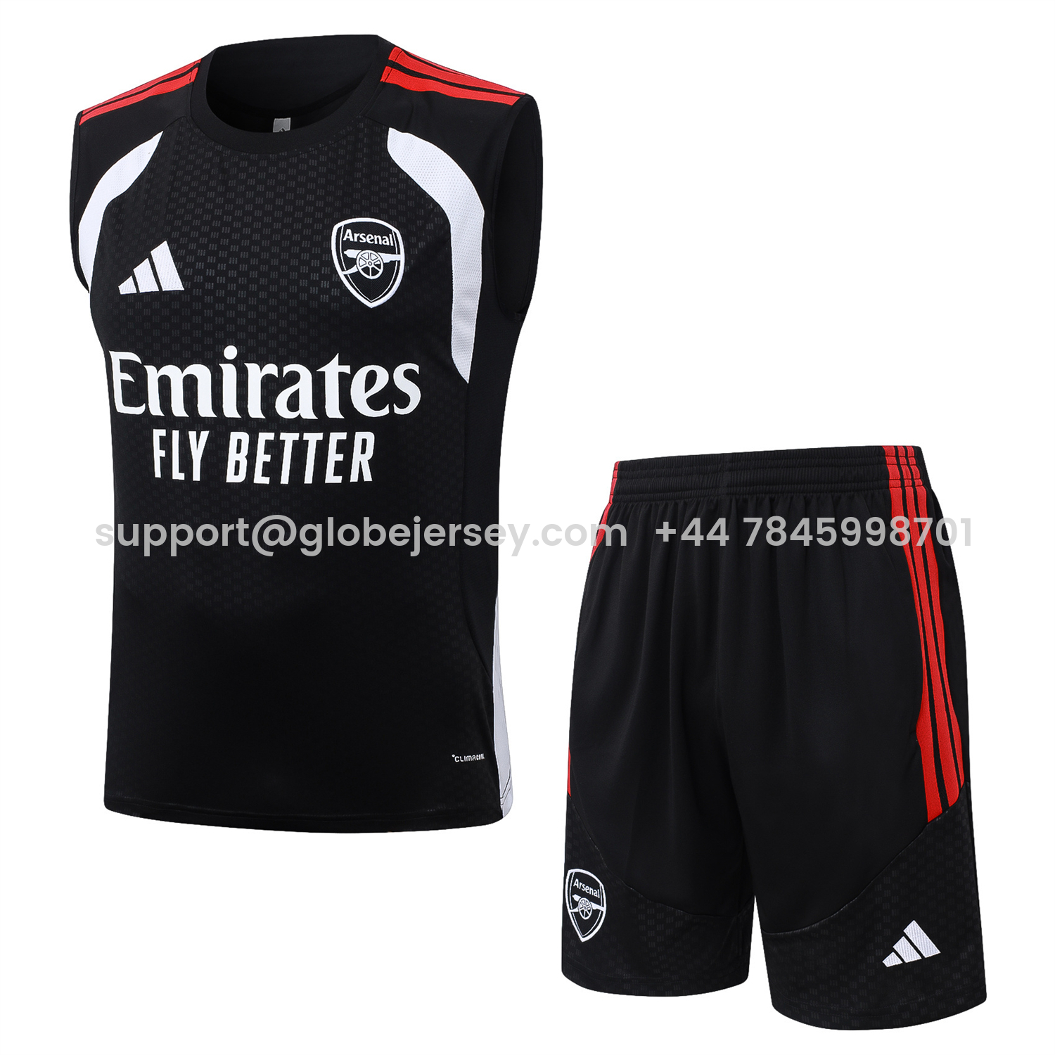 Arsenal 26-27 Vest Training Set - Red Edge Black Vest & Shorts