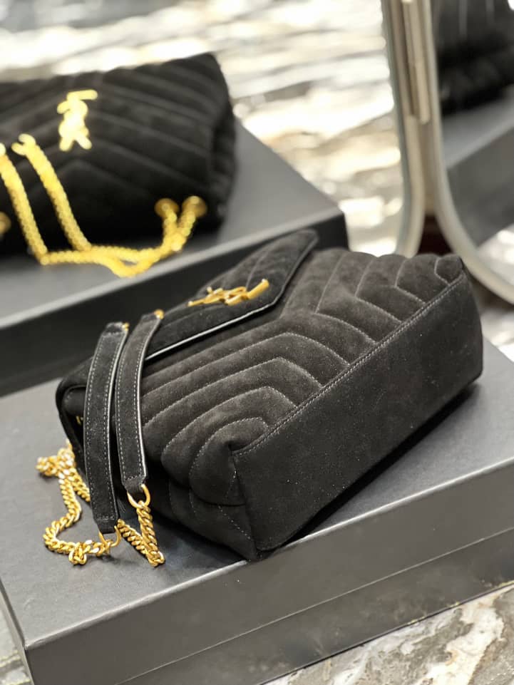 Saint Laurent Loulou Small Flap Bag Suede Black 25Cm