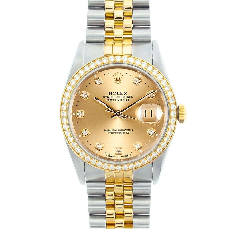 Rolex Datejust Watches His & Hers Stainless 18k Champagne Custom Set Diamonds Models(HH05)