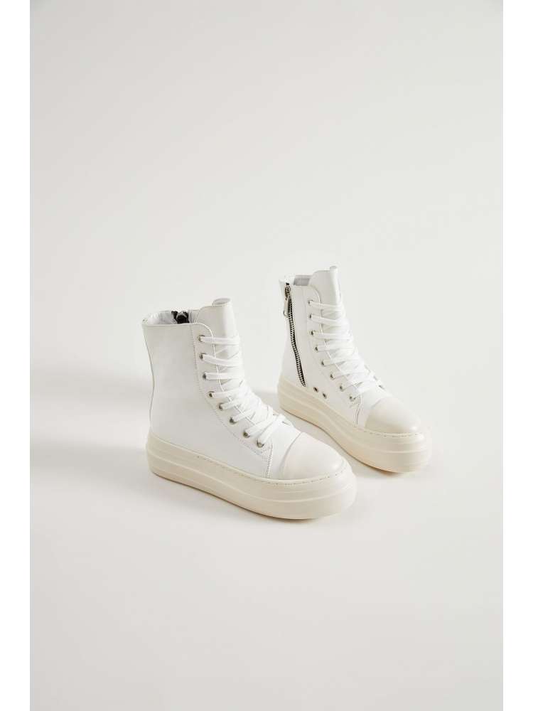 PU Lace Up High Top Platform Heels Sneaker