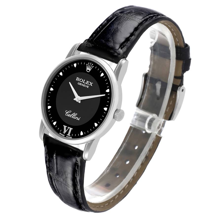 Rolex Cellini Classic Black Dial 18K White Gold Mens Watch 5116