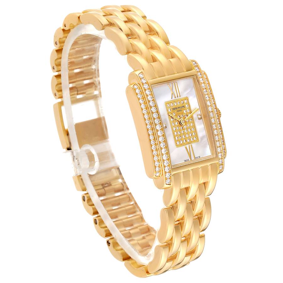 Patek Philippe Gondolo Yellow Gold Mother Of Pearl Diamond Dial Ladies Watch 4825 Papers