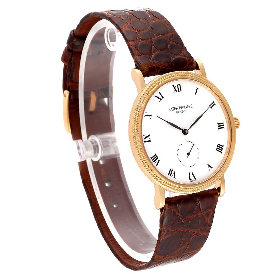 Patek Philippe Calatrava 18k Yellow Gold Brown Strap Mens Watch 3919