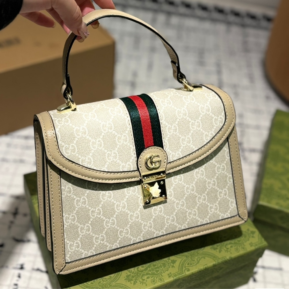 Gucci Ophidia Small Top Handle Bag Beige 25Cm 651055 Uulag 9682
