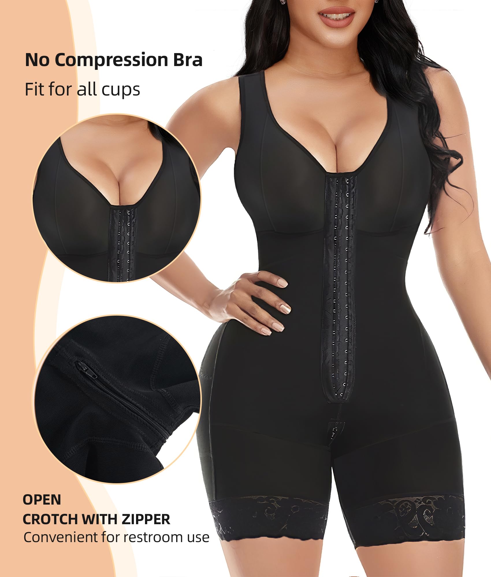 Postpartum Recovery Colombianas Shapewear for Women Tummy Control Post Surgery Full Body Shaper Butt Lifter with Zipper Crotch
