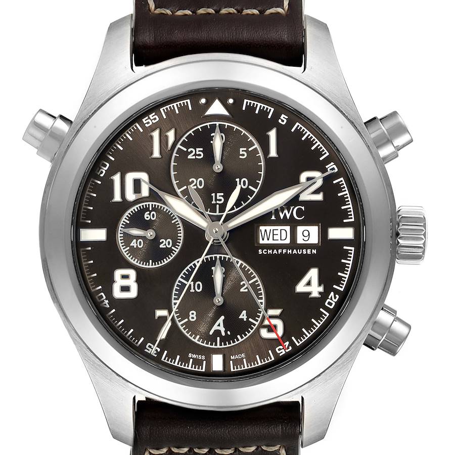 IWC Pilot Flieger Dial Rattrapante Chronograph Day Date Steel Mens Watch IW370607