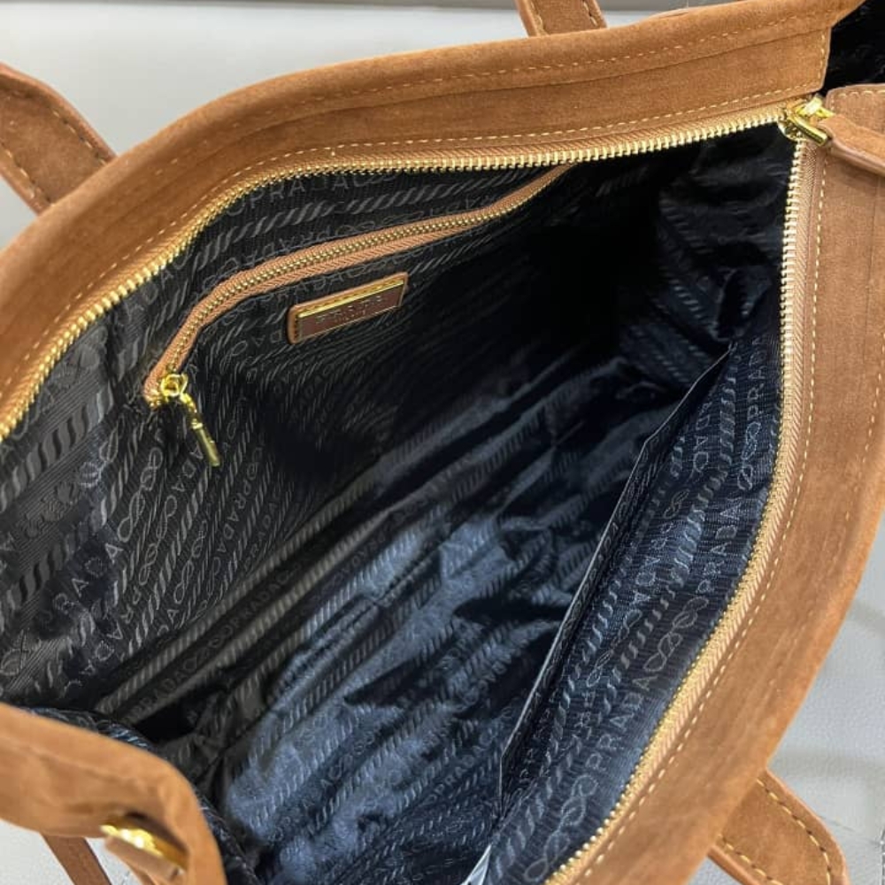 Prada Bonnie Large Suede Handbag Brown 38Cm 1Ba433 2C4S F0401 V Moo