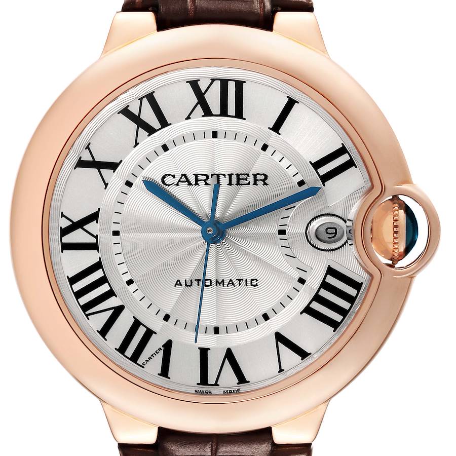 Cartier Ballon Bleu Rose Gold Silver Dial Mens Watch WGBB0035
