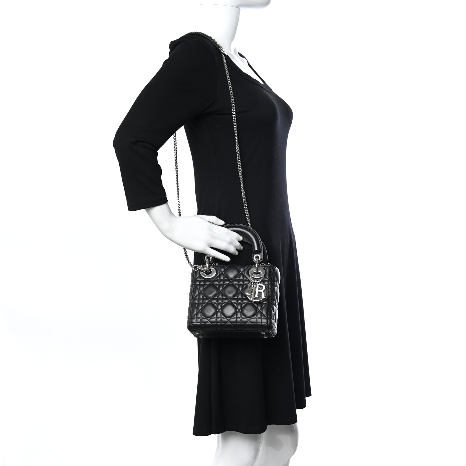Lambskin Cannage Mini Lady Dior Black（6.5 x 6 x 3 in）