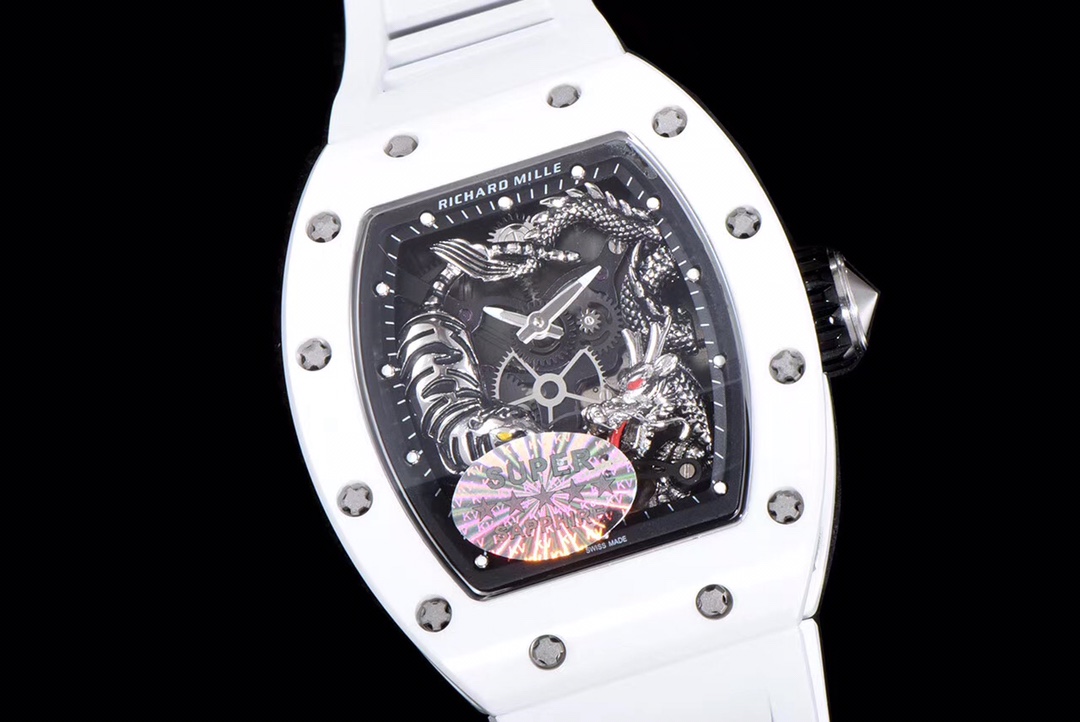 Richard Miller RM 057 NTPT Carbon Fiber White Rubber Strap
