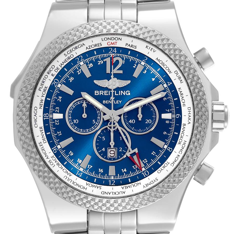 Breitling Bentley GMT Blue Dial Chronograph Steel Mens Watch A47362