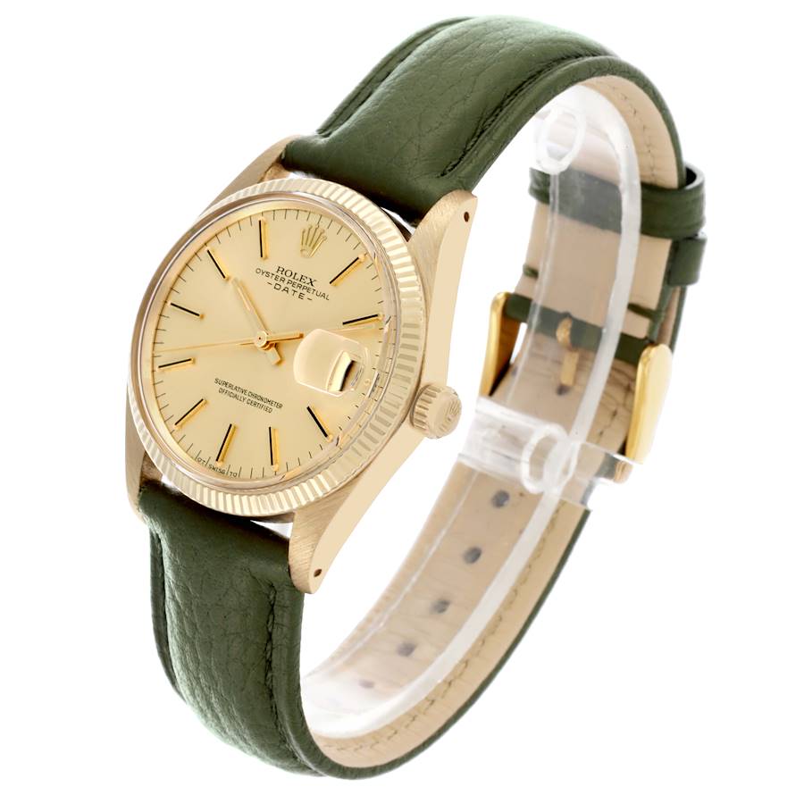 Rolex Date Yellow Gold Leather Strap Automatic Vintage Mens Watch 1503