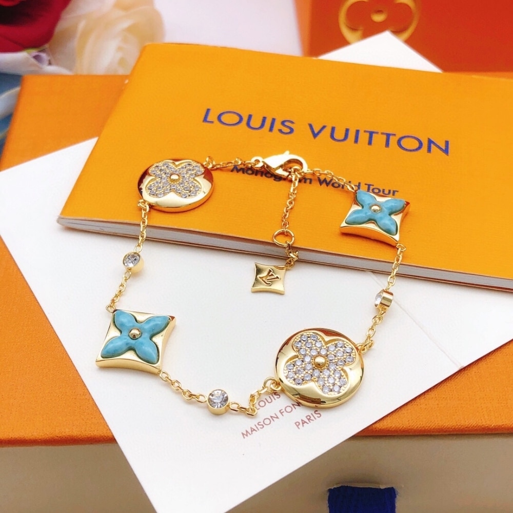 Louis Vuitton Color Blossom Bb Bracelet Gold Tone With Blue Q05979