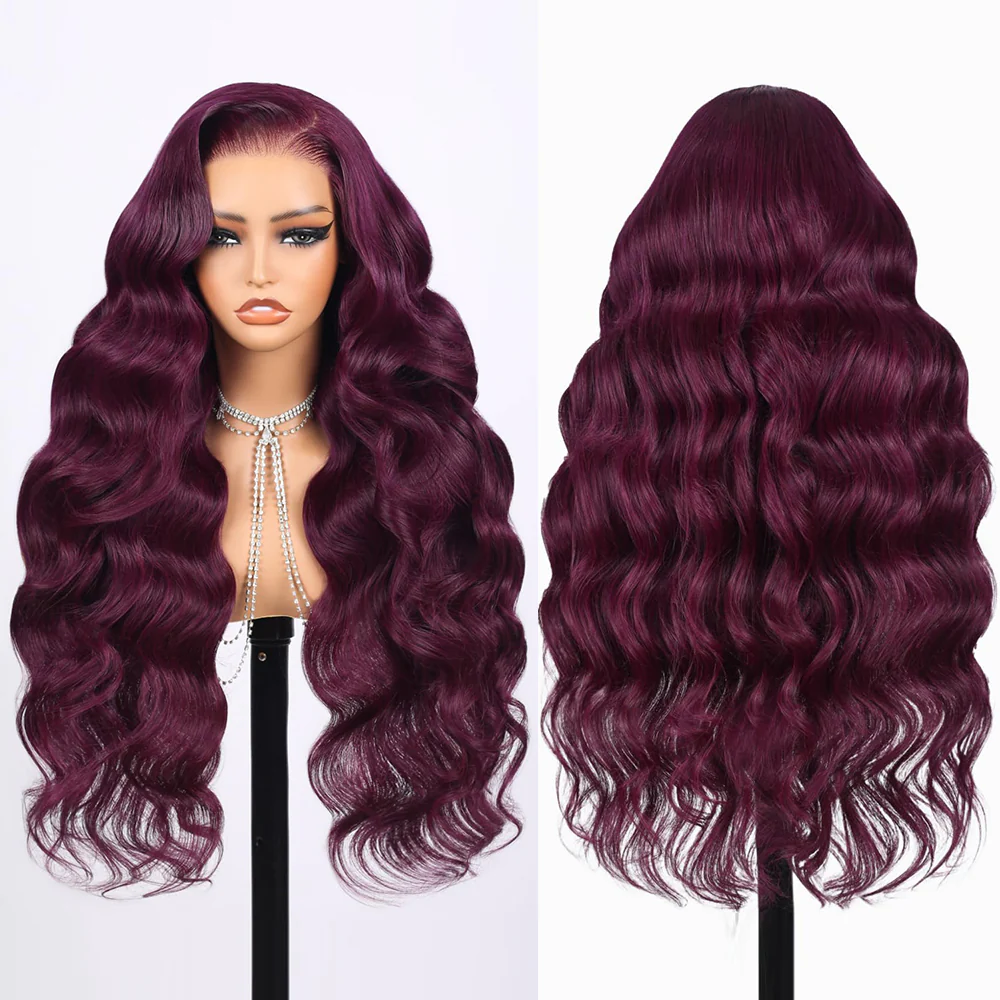 Megalook 6x5 Invisible Knots & 13x4 Lace Frontal Dark Plum Body Wave Wigs Invisible knots Natural Hairline