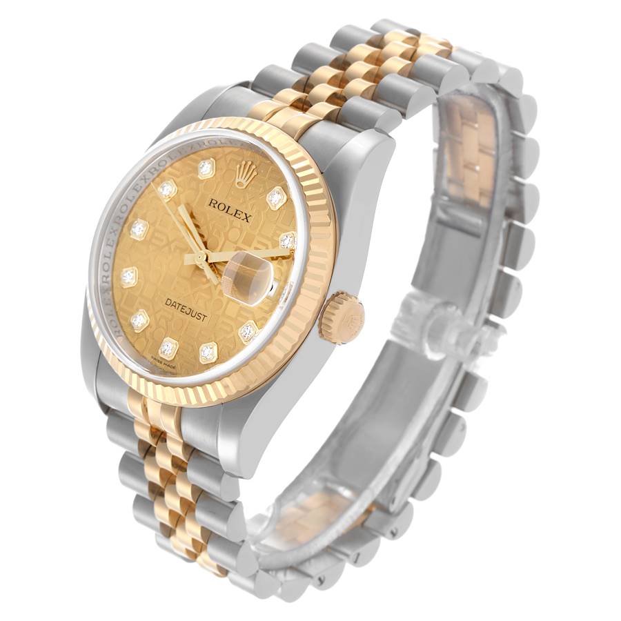 Rolex Datejust Steel Yellow Gold Diamond Dial Mens Watch 116233