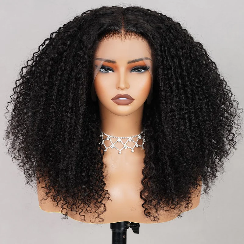 Megalook 6 Inches Deep Part Wigs Jerry Curly Natural Black 100% Human Hair Wig