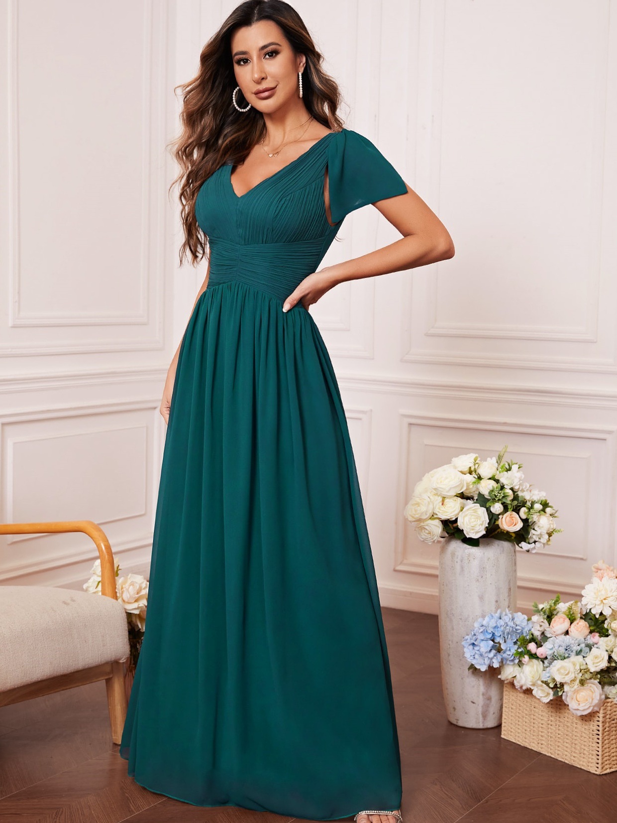 Women V-Neck Prom Bridesmaid Dress