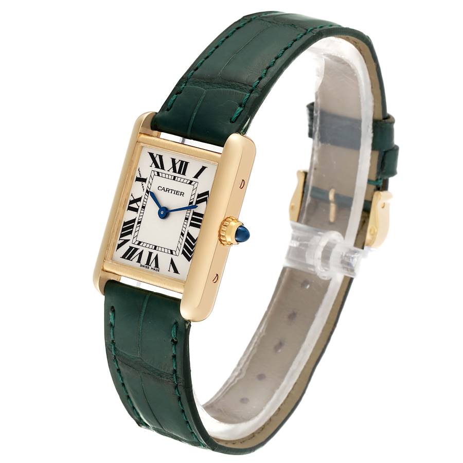 Cartier Tank Louis Small Yellow Gold Green Strap Ladies Watch W1529856 Card