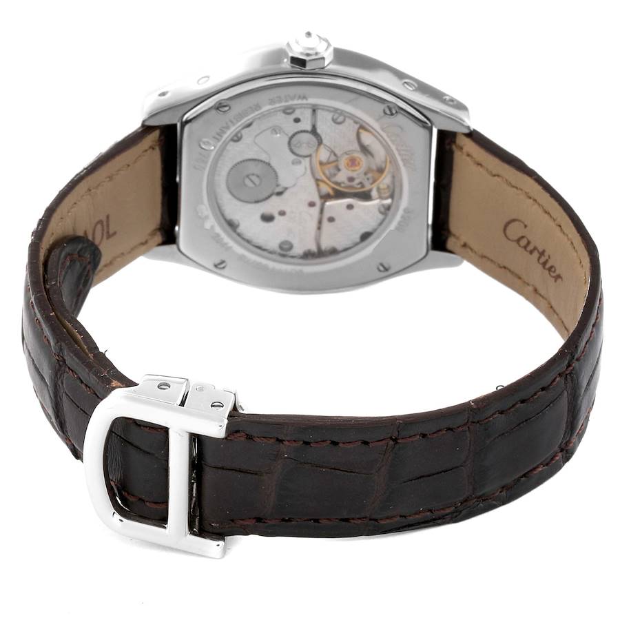 Cartier Tortue White Gold Diamond Black Strap Ladies Watch WA507231