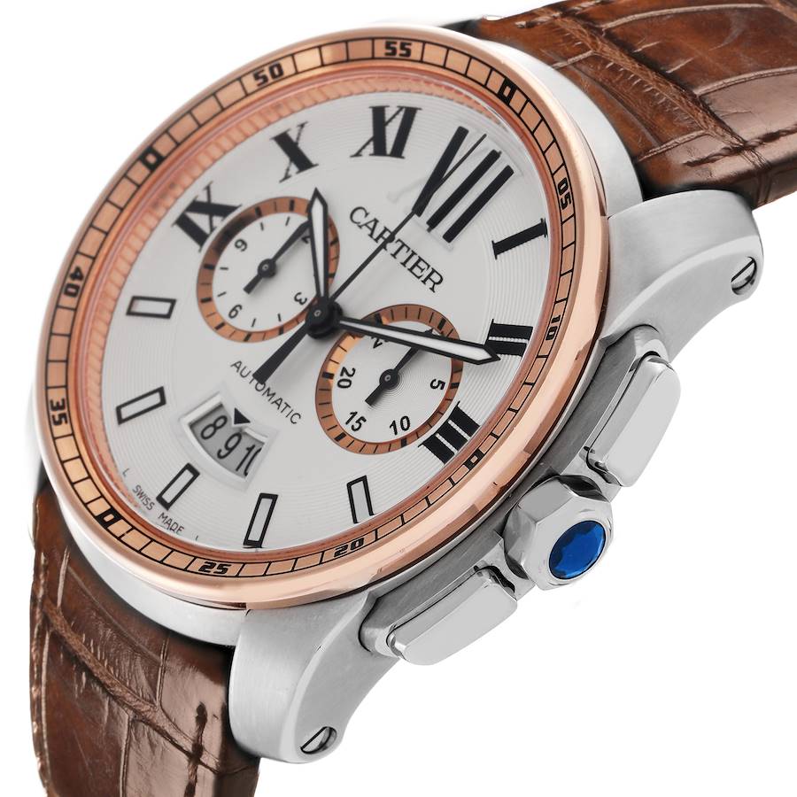 Cartier Calibre Chronograph Steel Rose Gold Mens Watch W7100043