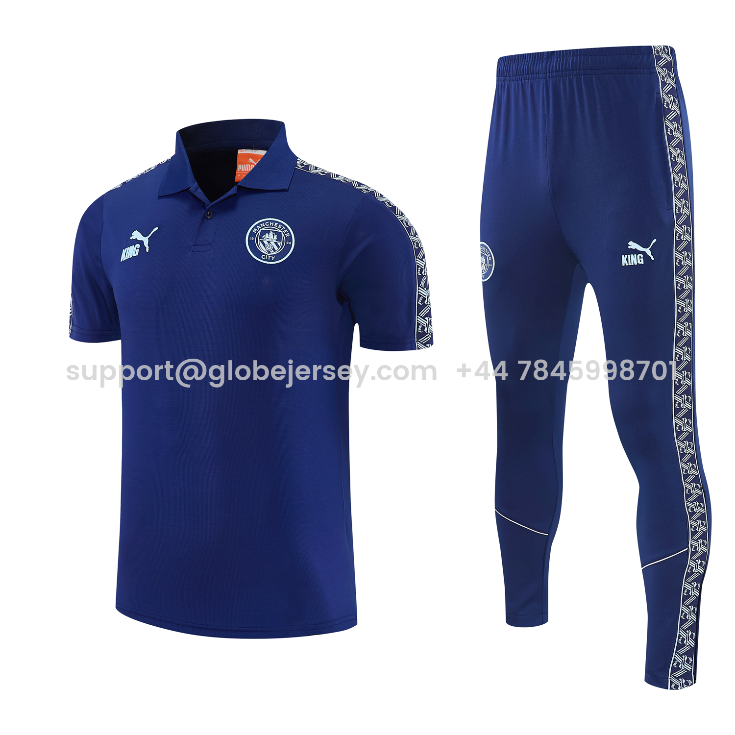 Manchester City 25-26 POLO Short-Sleeve Training Set - Dark Blue Top and Pants