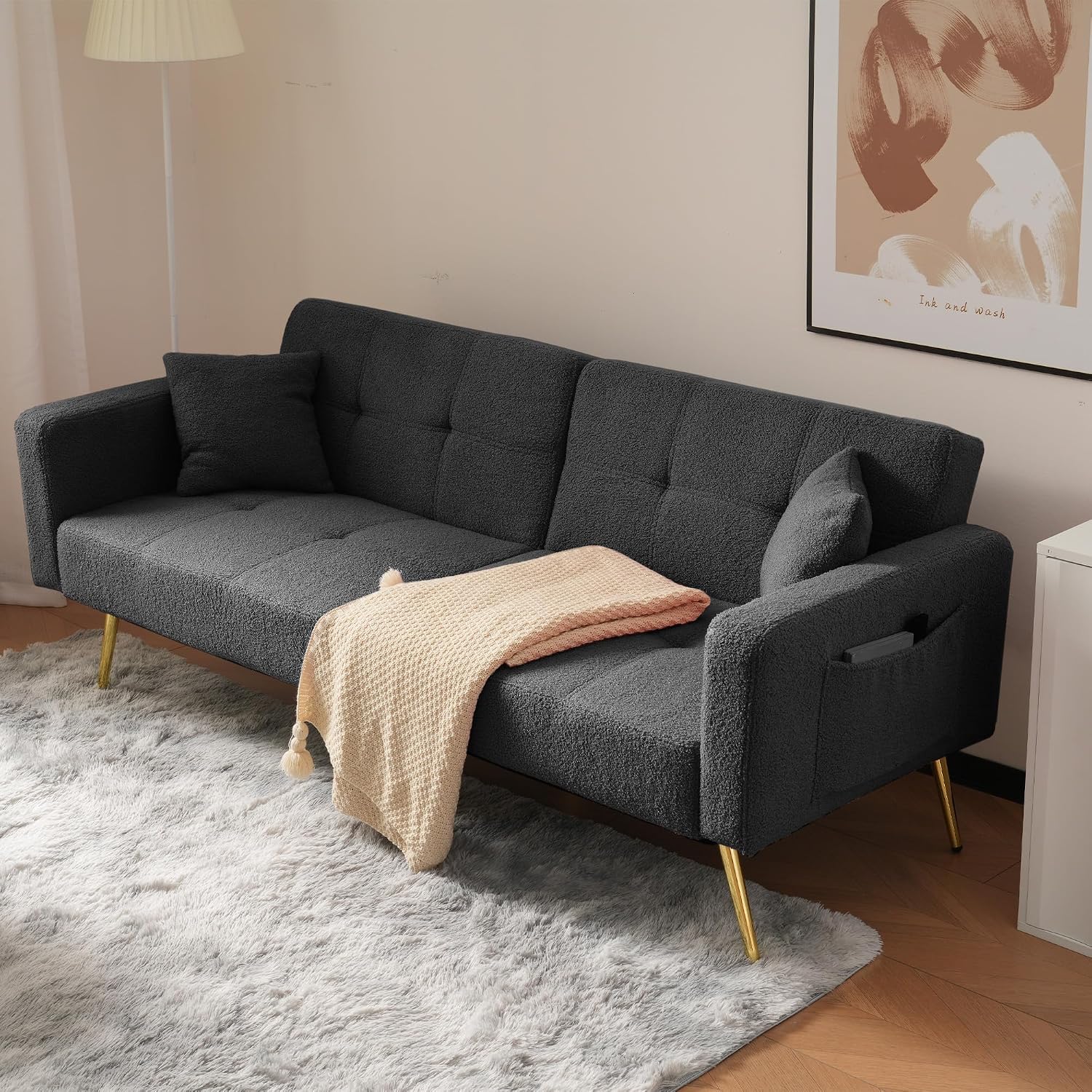 Modern Convertible Sofa Bed with Cushions and Storage