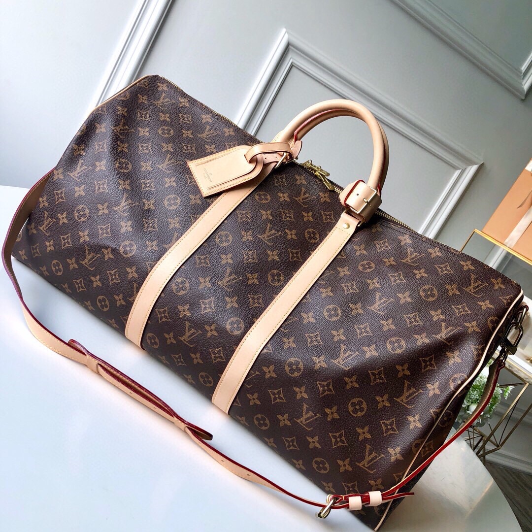 Louis Vuitton Keepall Bandoulière 55 Monogram Canvas Boston Travel Bag Brown 55cm M41414