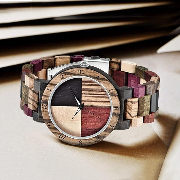 Wooden Watches Mens with Handmade Colorful Bamboo Wood Watch Analog Date Quartz Wooden Watch for Men Q1004