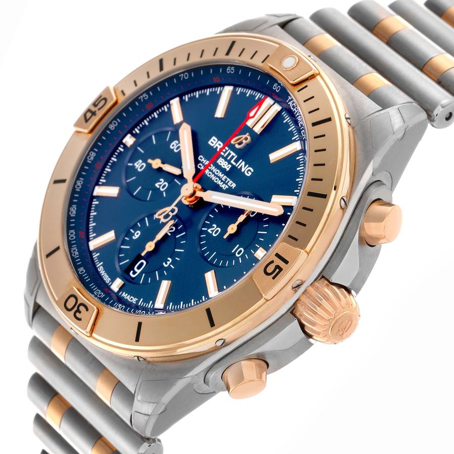 Breitling Chronomat B01 Steel Rose Gold Blue Dial Mens Watch UB0134