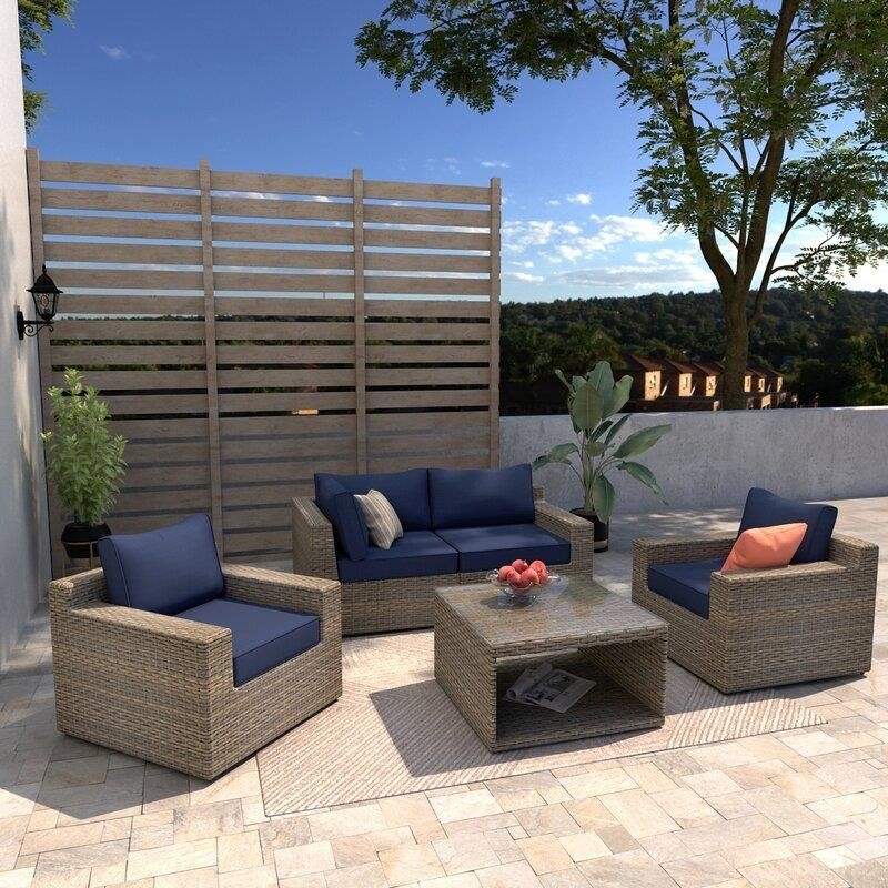 Alhambra Wicker/Rattan 4 - Person Seating Group with Cushions