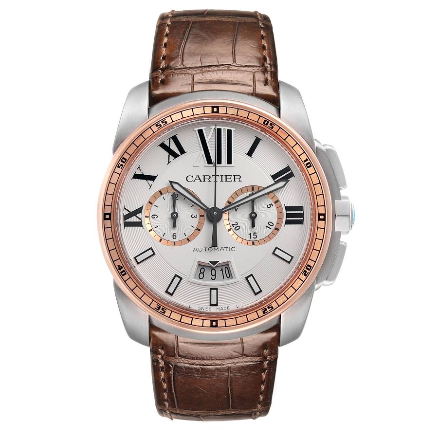Cartier Calibre Chronograph Steel Rose Gold Mens Watch W7100043