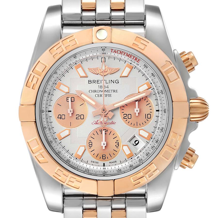 Breitling Chronomat 41 Steel Rose Gold Silver Dial Mens Watch CB0140