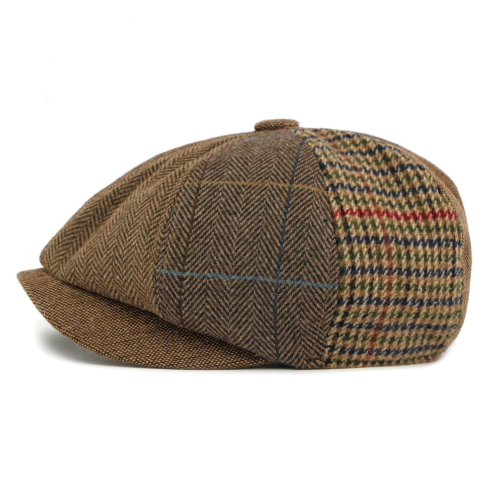 Men's Plaid Patchwork Houndstooth Curved Brim Newsboy Cap