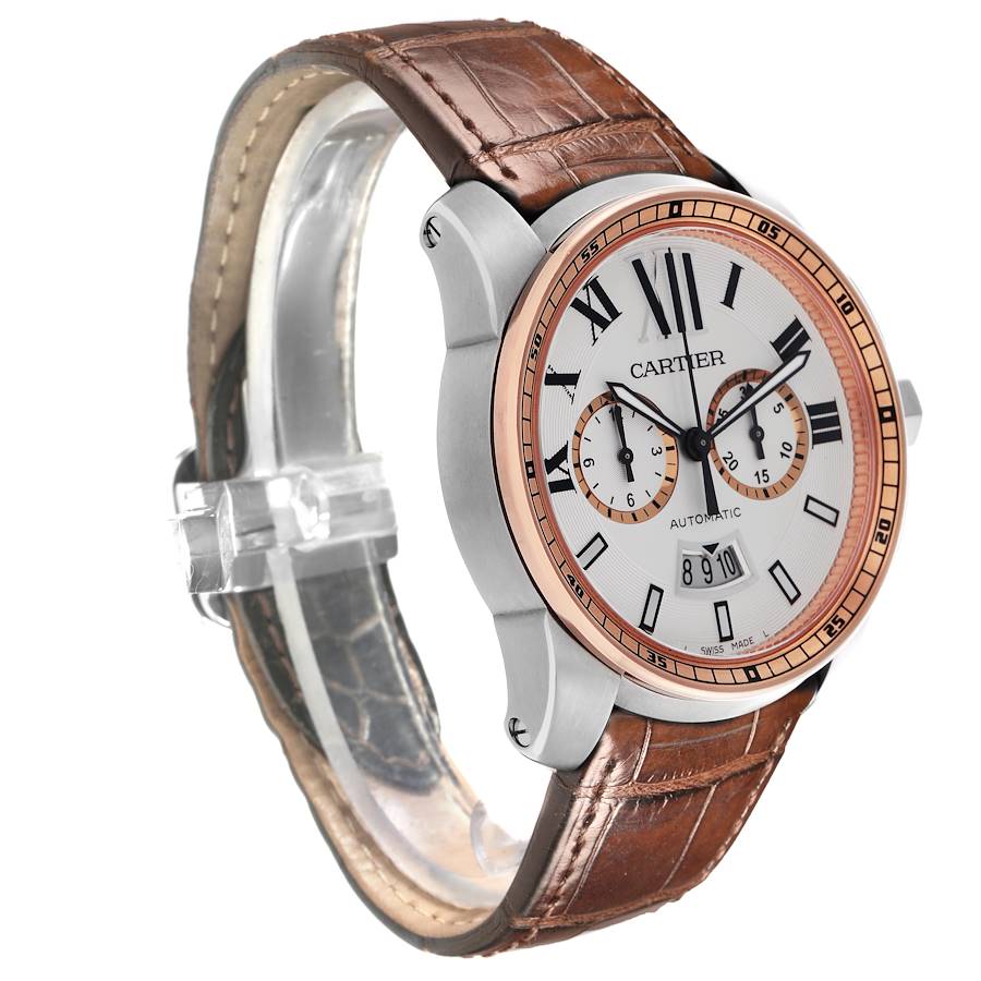 Cartier Calibre Chronograph Steel Rose Gold Mens Watch W7100043