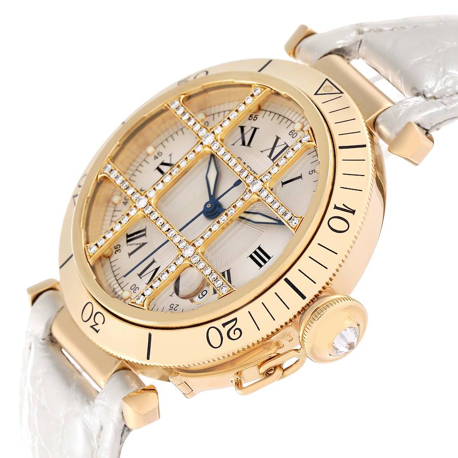Cartier Pasha Grid 38 Yellow Gold Diamond Silver Dial Mens Watch 1023