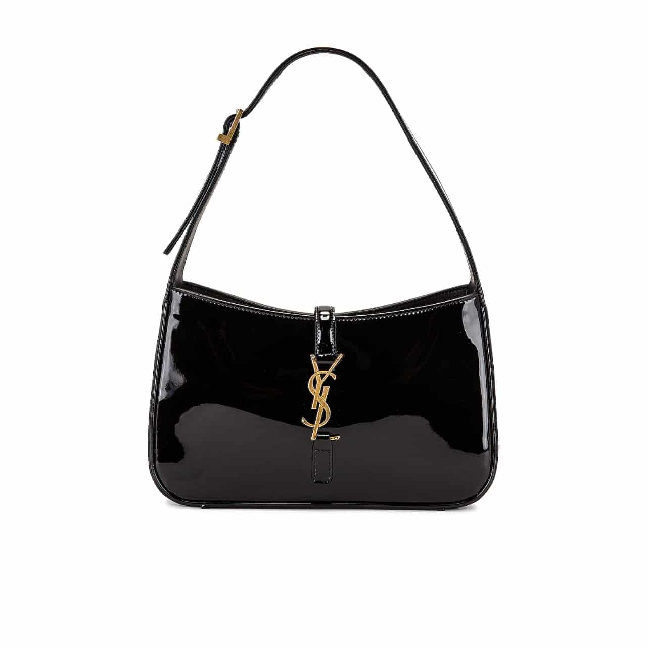Saint Laurent Le 5 A 7 Patent Hobo Bag In Shiny Leather Black 25Cm