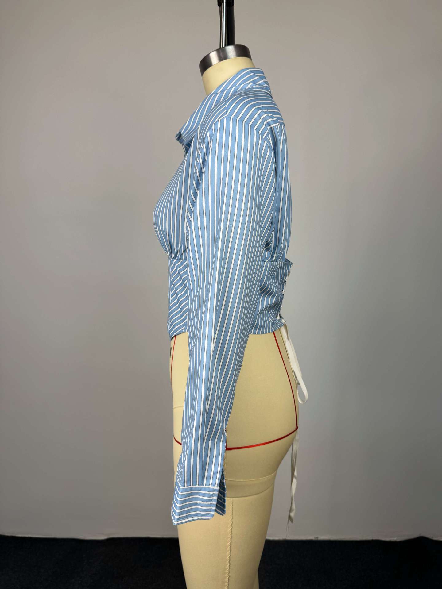 Women Summer Striped Turndown Collar Long-Sleeve Shirt Top
