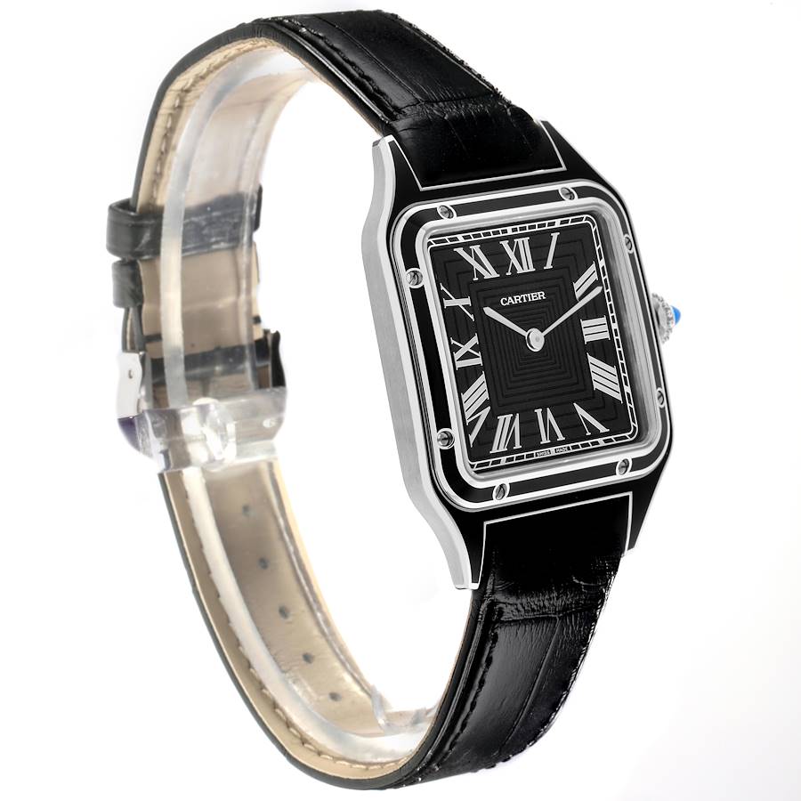 Cartier Santos Dumont Large Black Strap Steel Mens Watch WSSA0046 Unworn