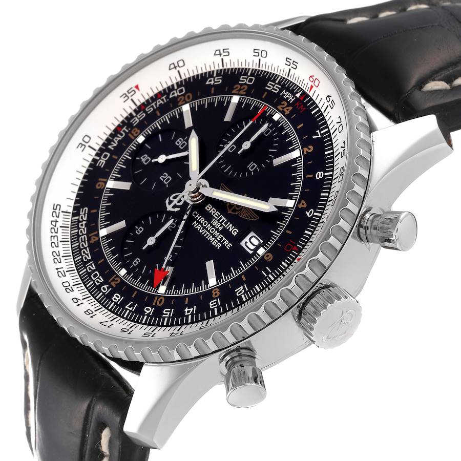 Breitling Navitimer World Black Dial Steel Mens Watch A24322