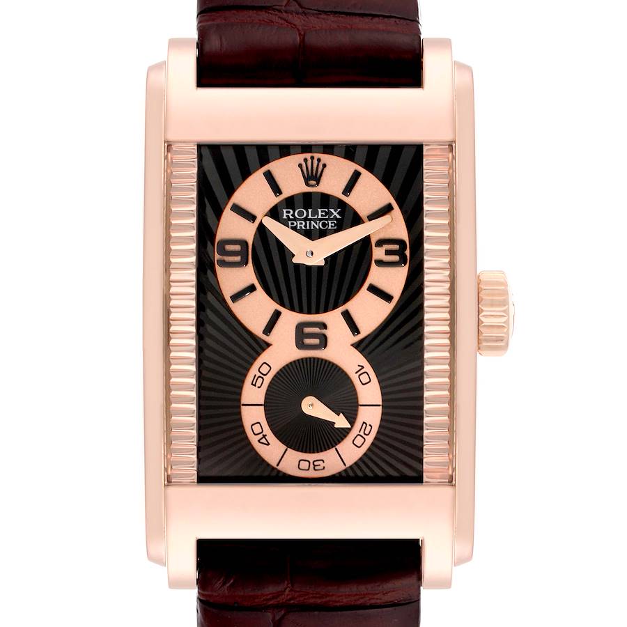 Rolex Cellini Prince Rose Gold Black Dial Mens Watch 5442
